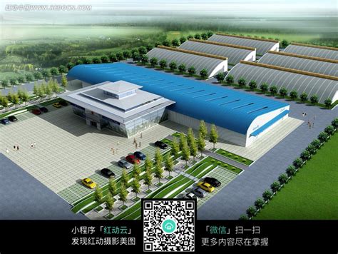 蓝色工厂厂房建筑效果图图片免费下载_红动中国