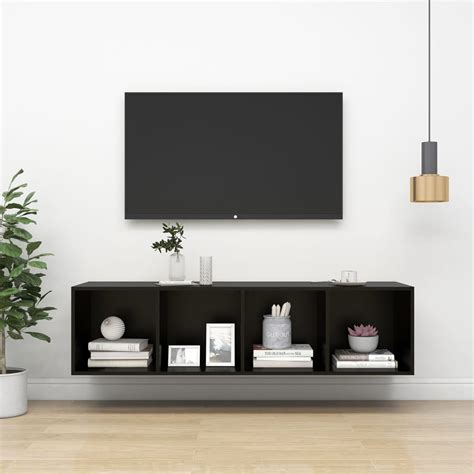 Dulap TV montat pe perete, negru, 37x37x142,5 cm, PAL, Cadru robust si ...