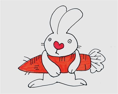 抱着胡萝卜的小兔子简笔画画法图片步骤- 老师板报网