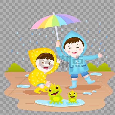 夏季雨天玩耍儿童插画设计元素2000*2000图片素材免费下载-编号579800-潮点视频