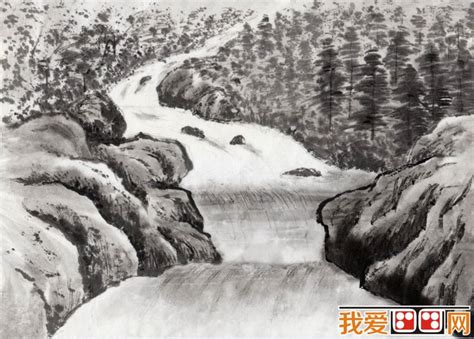 中国风黑白水墨山水画插画图片-千库网