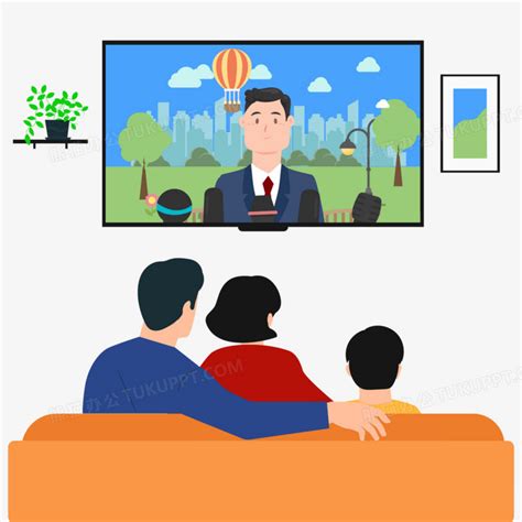卡通矢量一家人看新闻电视场景PNG图片素材下载_卡通PNG_熊猫办公