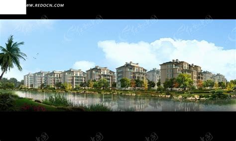 河边现代风格的多层住宅PSD素材免费下载_红动中国