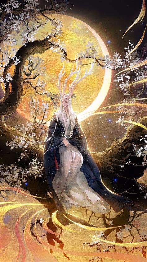 夫诸《山海经》拟人化插画暖寒三叶绘图片