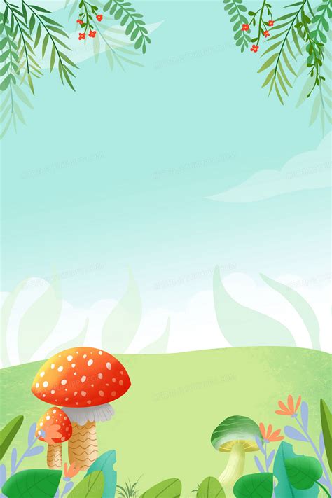 清新卡通小清新春天植物蘑菇背景背景图片素材免费下载_熊猫办公