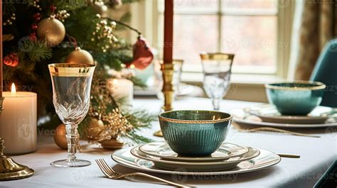 AI generated Christmas holiday family breakfast, table setting decor ...