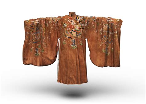 明香色芝麻纱绣过肩蟒女长衫