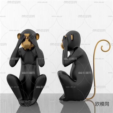 现代金属猴子雕塑3d模型下载_ID：11683959_3dmax免费模型-欧模网