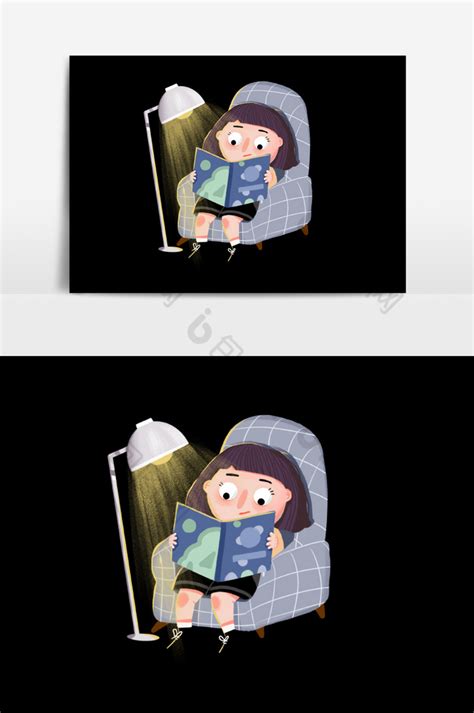 台灯下看书的女孩插画图片-包图网