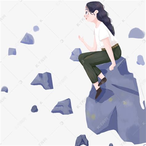坐在石头上的女人望着远方高清图片下载_红动中国