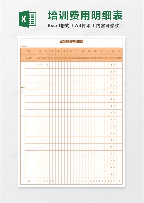 培训费用明细表Excel模板下载_熊猫办公