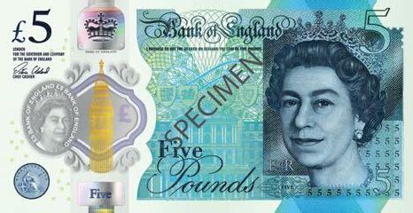 英国发行新版五英镑塑料钞票 不怕沾菜汤_海口网