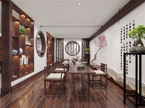 中式茶室场景模型-新中式客厅装修设计模型-三维家模型