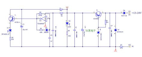 对射型光电传感器TC4S584F发射与接受电路原理图（原创） - 模拟数字电子技术