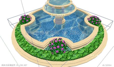 喷泉水景水砵024素材跌水喷泉SU模型 水池水景SU模型