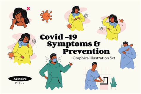 Covid-19新冠肺炎症状与预防的矢量插画素材 - 25学堂