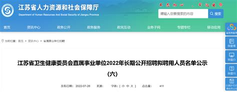 2022江苏省卫生健康委员会直属事业单位长期招聘拟聘用人员名单公示（六）
