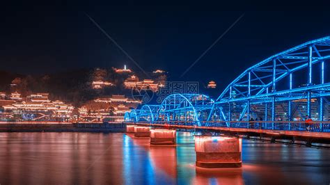 兰州中山桥夜景高清图片下载-正版图片501232313-摄图网