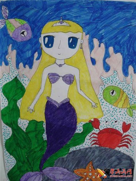 儿童水彩画，美丽的美人鱼小姐-露西学画画