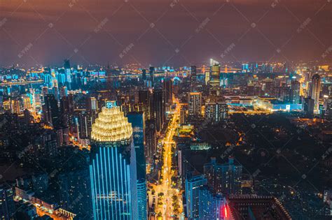 武汉城市建筑群夜晚建筑群西北湖航拍摄影图配图高清摄影大图-千库网