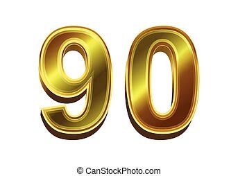 Golden number - 90. 3d rendered illustration of an isolated golden number. | CanStock