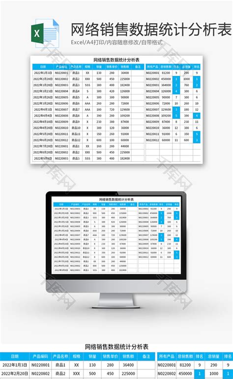 网络销售数据统计分析表Excel模板_千库网(excelID：178977)