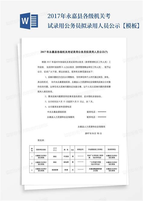 2023年永嘉县公开选调公务员放弃（递补）考察人员名单（二）
