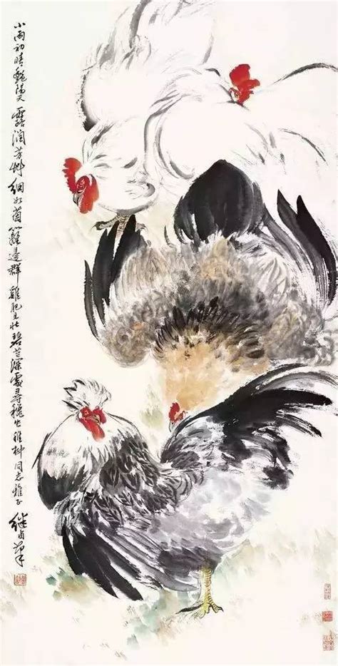 卢士杰日记:国画动物画公鸡，作品名称《天鸡》； 为同学的儿子“天恩”_兴艺堂
