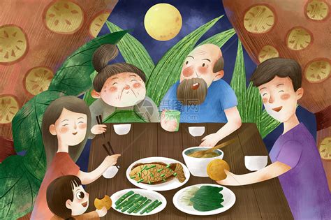 中秋团圆一家人吃饭插画图片下载-正版图片401593246-摄图网
