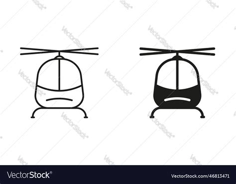 Helicopter line and silhouette black icon set Vector Image