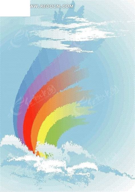 水彩画风格的彩虹天空EPS素材免费下载_红动中国