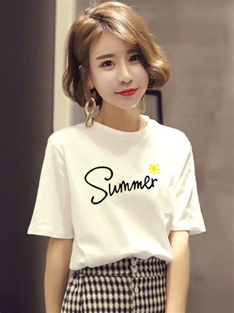 夏季新款白色短袖t恤女韩版宽松显瘦字母印花刺绣纯棉圆领上衣潮 - 三坑日记