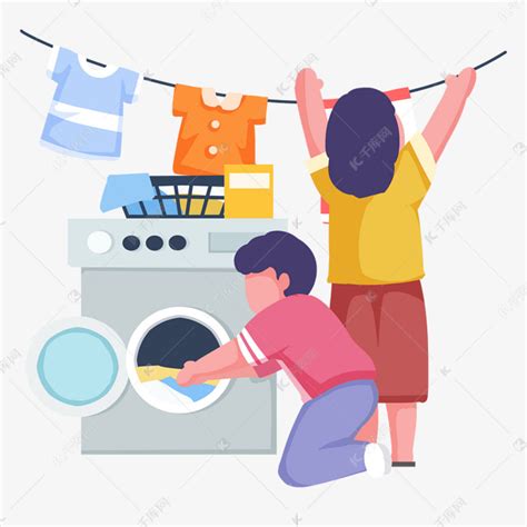打扫卫生合作洗衣服晾衣服素材图片免费下载-千库网