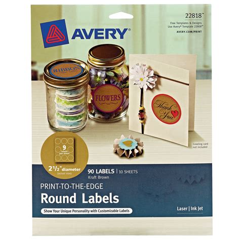 Avery 22818 2 1/2" Kraft Brown Permanent Print-to-the-Edge Round Label ...