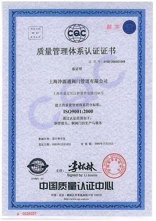 ISO质量认证（中文） - 成都净源通管业有限公司 - 九正建材网