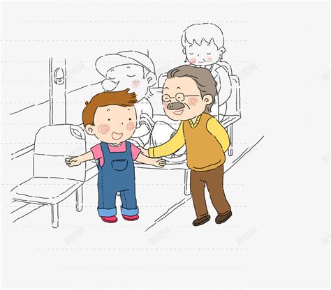手绘卡通小孩给老人让座元素PNG图片素材下载_卡通PNG_熊猫办公