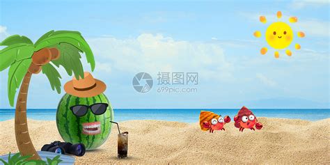 夏天西瓜在阳光海滩乘凉度假图片素材-正版创意图片500450340-摄图网