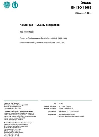 ONORM EN ISO 13686:2007 - Natural gas - Quality designation (ISO 13686: ...