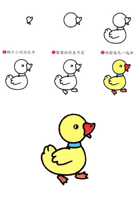 小黄鸭怎么画？可爱卡通鸭子的画法 小黄鸭简笔画绘画教程手绘(2)[ 图片/6P ] - 才艺君