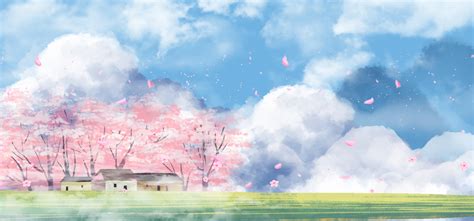 小清新手绘春天樱花插画图片下载-正版图片400991287-摄图网