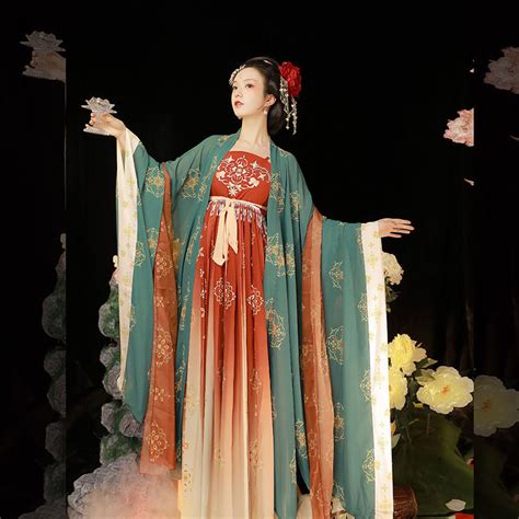 春季唐制汉服女成人古装中国风超仙重工刺绣大袖衫印花柯子裙女装-阿里巴巴