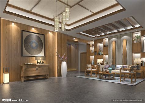 新中式民宿 酒店大厅前台设计图__室内模型_3D设计_设计图库_昵图网nipic.com