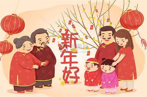 新年春节元旦主题之春节过年放鞭炮插画图片-千库网