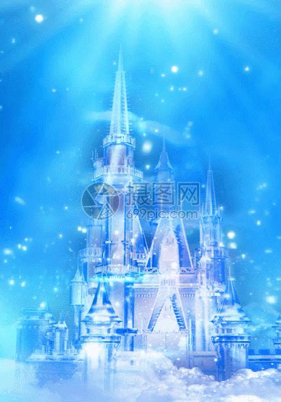 蓝色梦幻城堡h5动态背景动图图片-正版gif素材401032474-摄图网