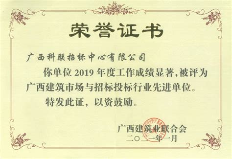 我公司获评广西招标投标行业先进单位-广西省建设快讯-建设招标网
