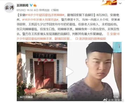 安徽亳州杀人案致1死1伤 嫌疑人16岁少年王凯资料照片-闽南网