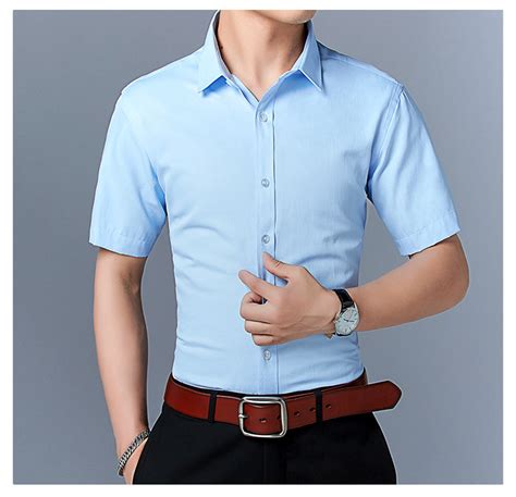 夏季男式短袖衬衫男青年男士衬衫韩版修身纯色衬衣男大码男装批发-阿里巴巴
