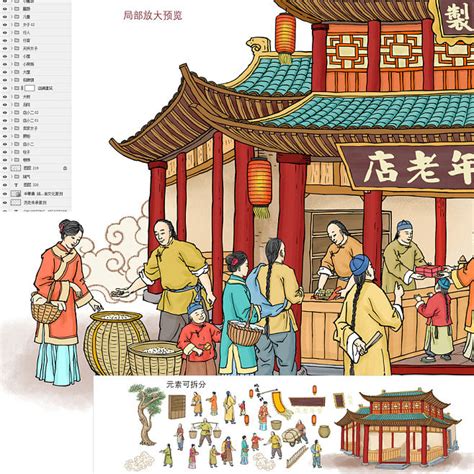 古代集市店铺插画,美术绘画,其他设计,设计模板,汇图网www.huitu.com