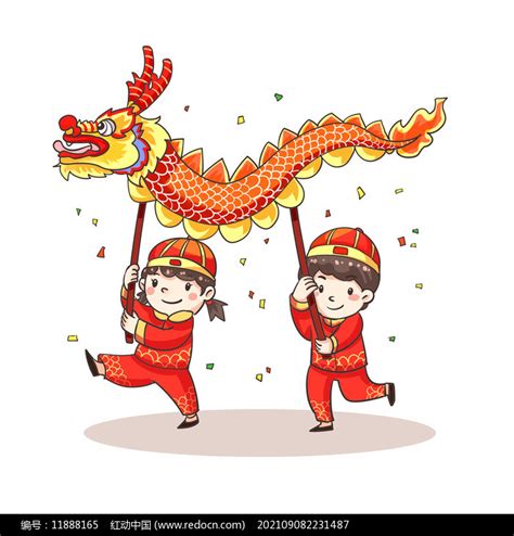 红色吉祥小年舞龙春节插画图片下载_红动中国