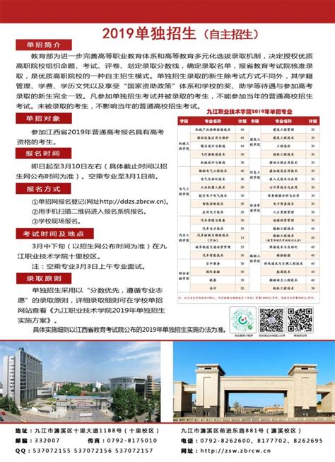 九江职业技术学院2020年单独招生简章 - 职教网